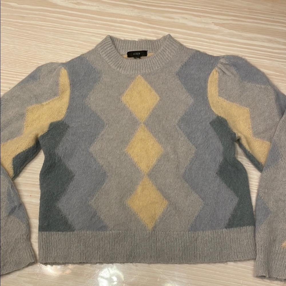 J. Crew Cozy Gray and Yellow Chevron Sweater